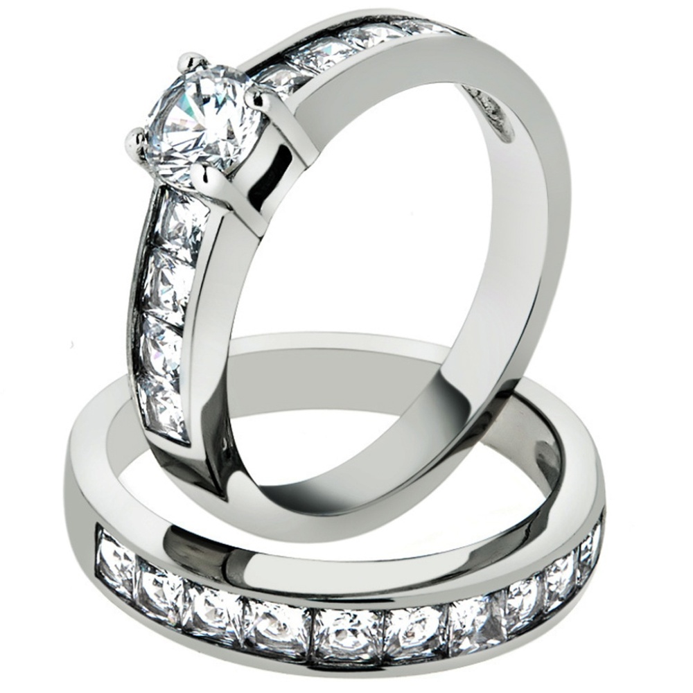 3.25 Ct Zirconia  Stainless Steel Wedding Ring Set